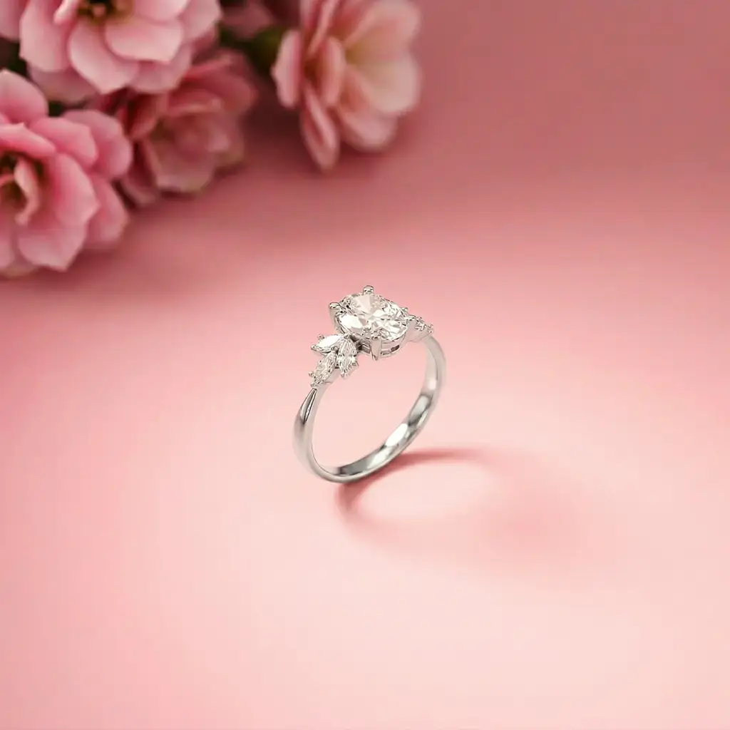 1.30Ct Moissanite Floral Oval Cut Ring : ZLM10006-10N