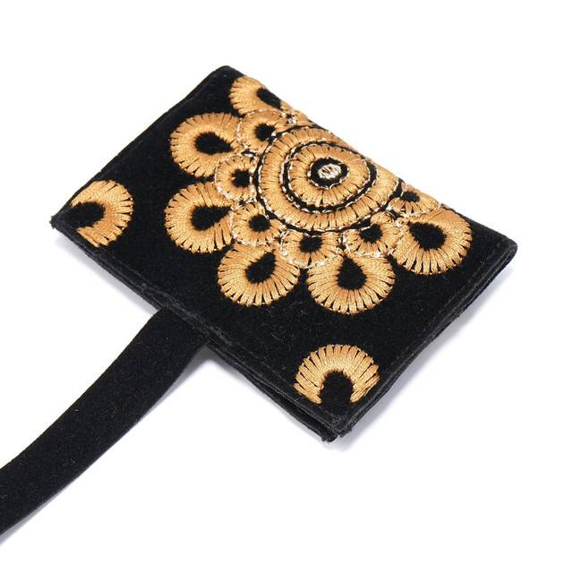 Embroidered Jewelry Roll, Black Soft Suede Fabric With Copper Badla Thread Work, Travel Jewelry Case With Tie Clo : LM1033-Blk