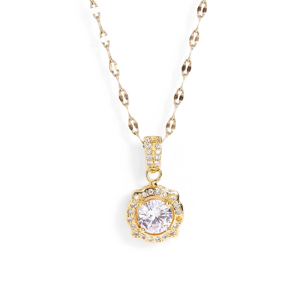 Gold Plated Crystal Halo Pendant Necklace | Classic Round Glam Design |Party Wear : CYL-005-IGWE-PENDANT
