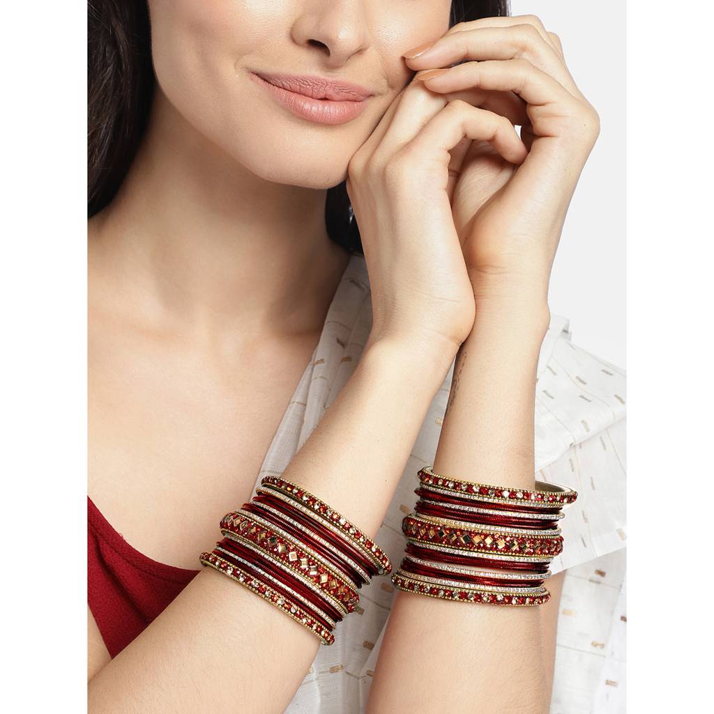 Diamond Metal Chuda Bangle Set Indian Traditional Bridal Wedding Fashion Jewellery For Women : PF51B36M