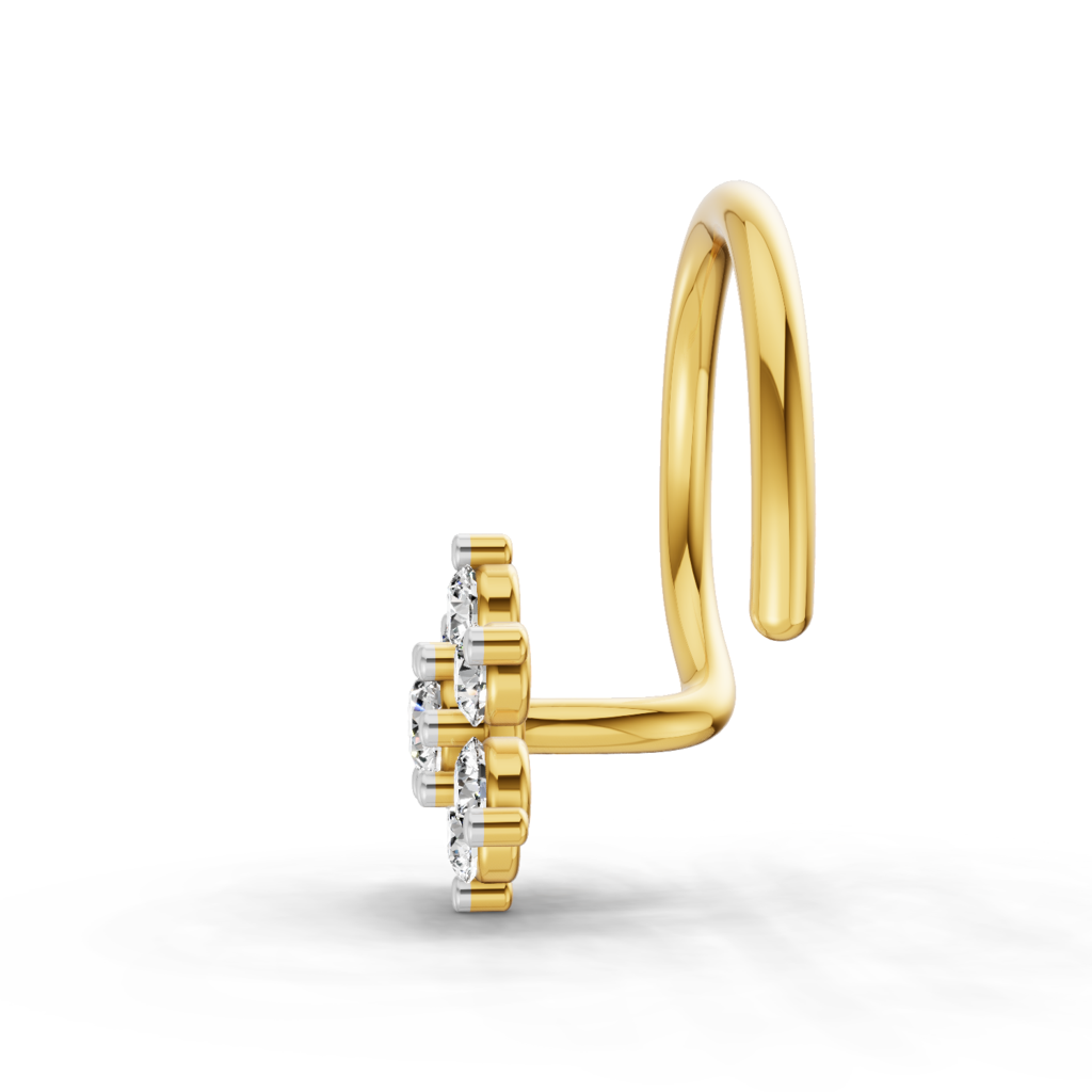 Lab Grown Diamond 0.11Ct Pear 925 Sterling Silver Gold Plated Floral Nosepin : SQNP8516-NPW-925S-0.11CT
