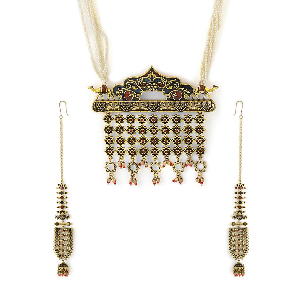 Arabian Nights Antique Gold Round Brass Jewellery Set : 8905124424089