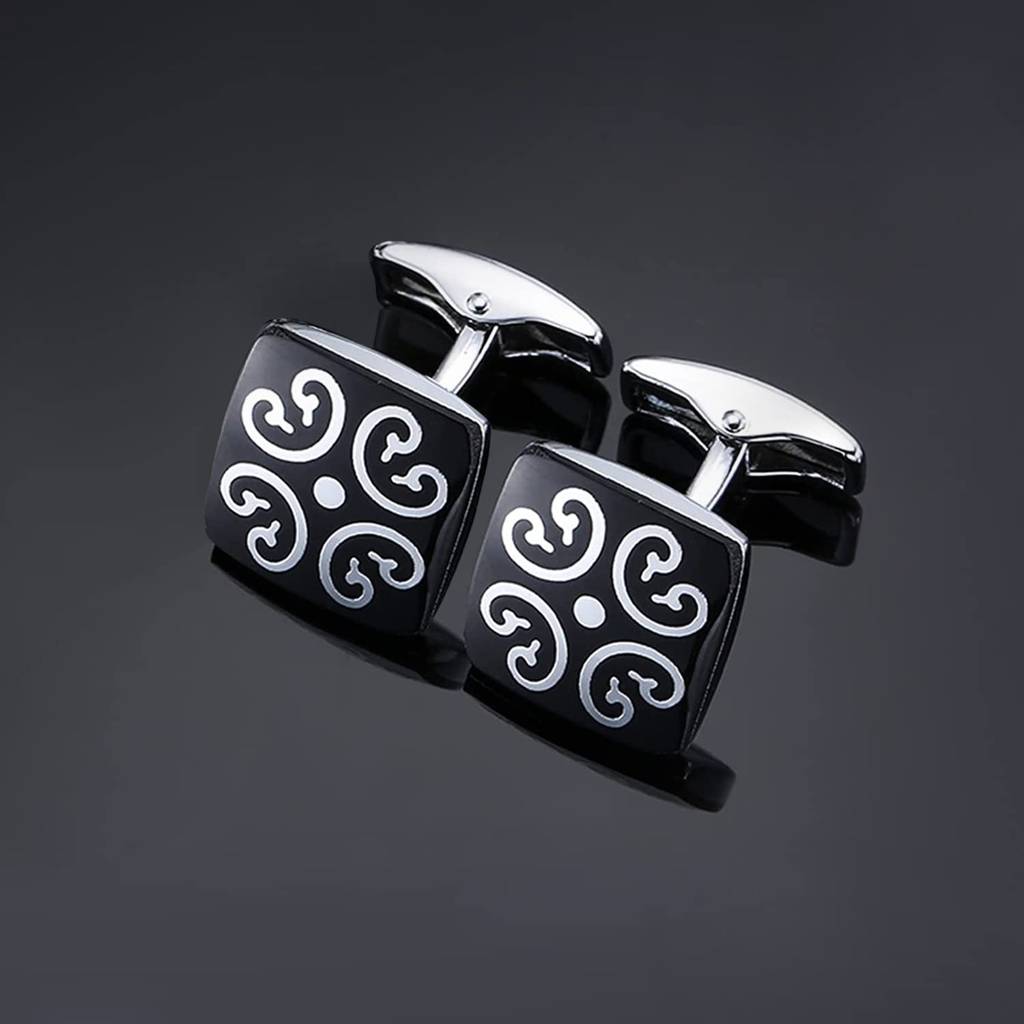 Black Silver Two Tone Cufflinks Set Stylish Accessories For Men & Boys Wedding Business Gift (Px9Cl100) : PX9CL100