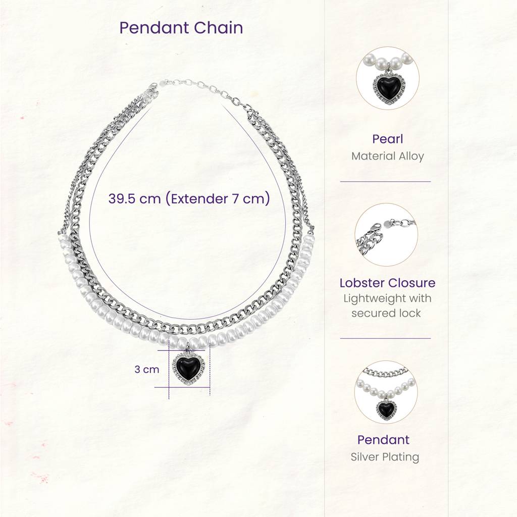 Pearl Studded Silver Plated Fancy Two Layer Pendant Chain Necklace Jewellery For Women & Girls : PX9N259BL