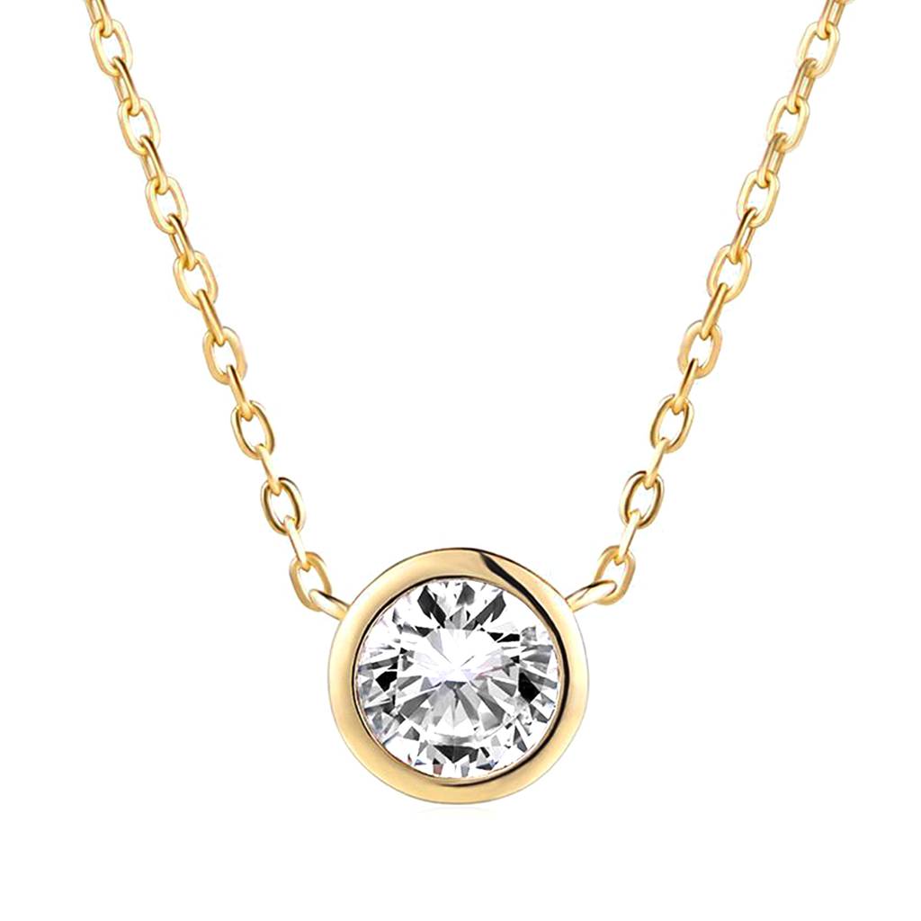 Gold Plated Single Cubic Zirconia Pendant Chain Stud Earrings Embellished Jewellery Set For Women & Girls : PX8PS41G