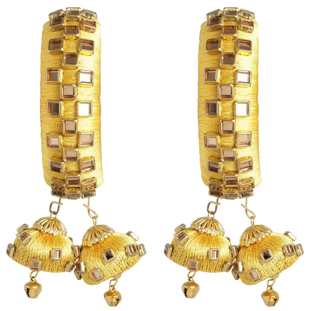 Peora Silk Thread Crystal Design With Dangling Jhumki Chuda Chura Bangle Set For Women : PF51B73Y