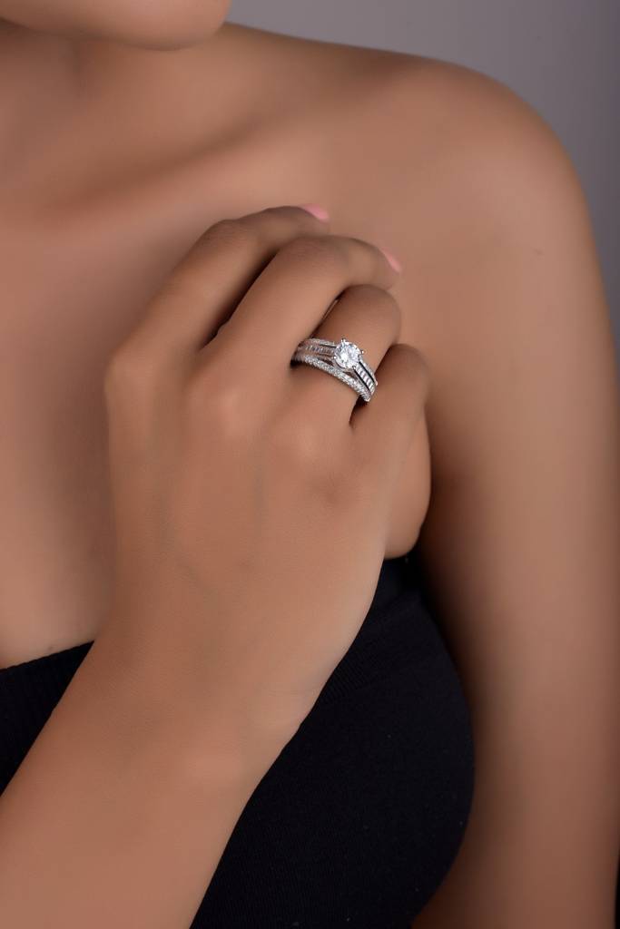 Queens Triband 1 Carat Solitaire Wedding Ring On Pure 925 Silver : TR31132_2