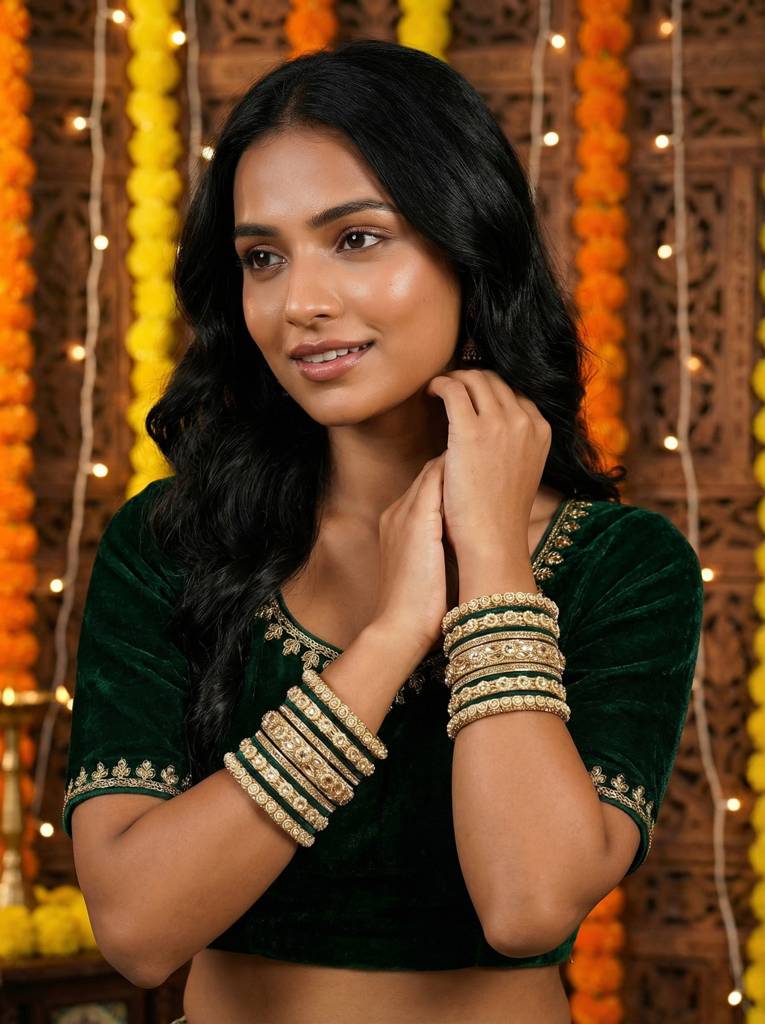 Velvet Bangles Set | Elegant Traditional Party Wear Bangles : HB-40-24-RAMA