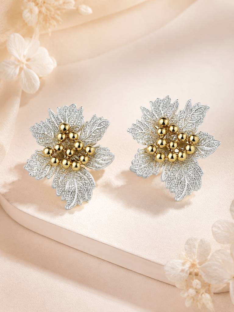 Golden Leaf Cluster Earrings : AN-LJ-WH-0050-DE