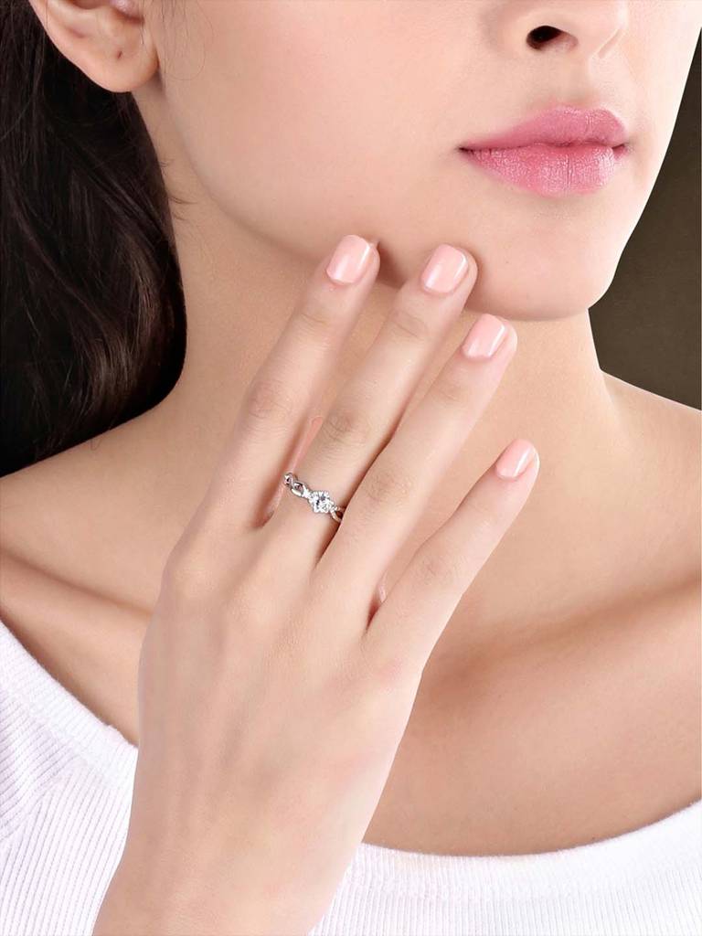 Combo Of Silver Plated Classic Solitaire Couple Rings For Engagement Band With Diamond Studded Finger Ring : PFCCR21-PX8R70S-7