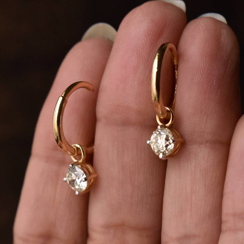 Dangling Charm Hoops With Lab Grown Diamond In 14K Yellow Gold : T730LG-14Y