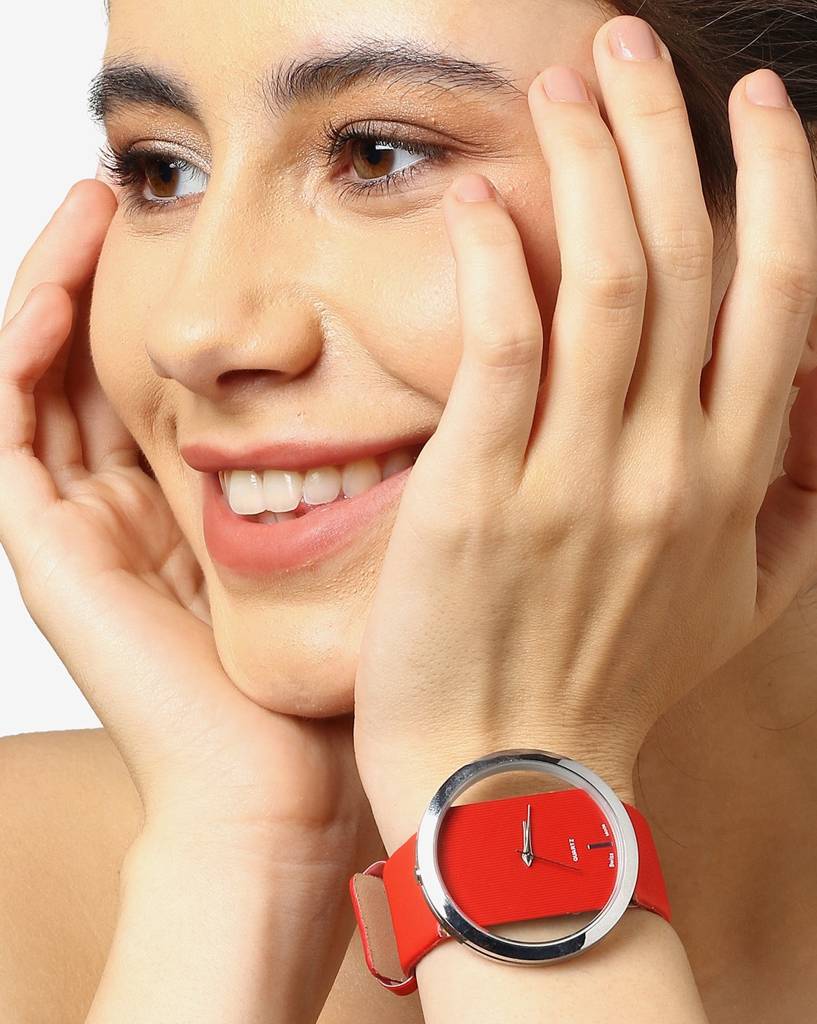 Transparent Analog Round Dial With Red Leather Strap : HSWC1002