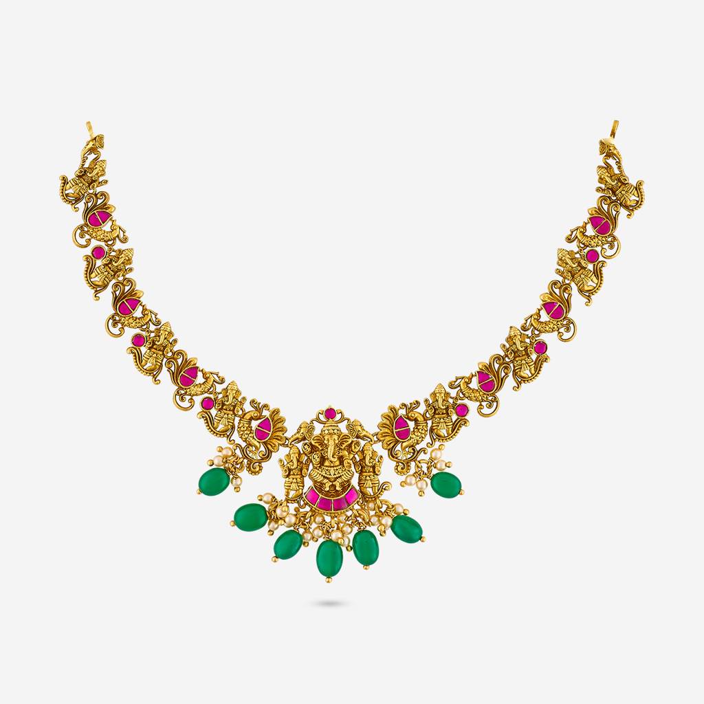 Ruby-Green Gold - Plated Bridesmaid Temple Necklace - 452097 : 452097