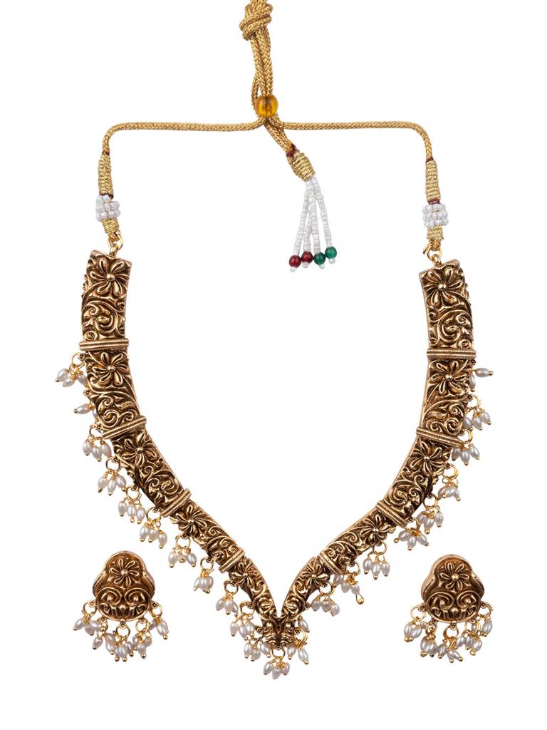 Antique Finish Temple Necklace Set : SATJS371