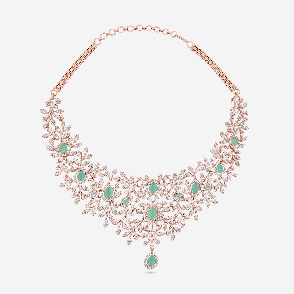 Mint Rose Gold - Plated Party Wear Zircon Necklace - 466693 : 466693