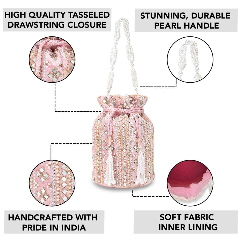 Potli Bags For Women Evening Bag Clutch Ethnic Bride Purse With Drawstring (P25Pk) : P25PK