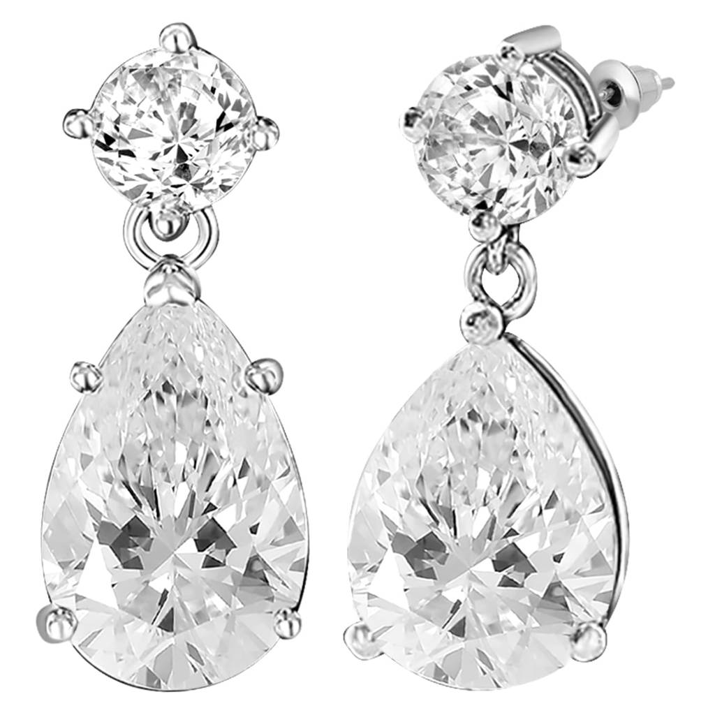 Silver Plated White Crystal Studded Tear Drop Shaped Fancy Earrings Fashion Jewellery For Women & Girls : PX9E3029W
