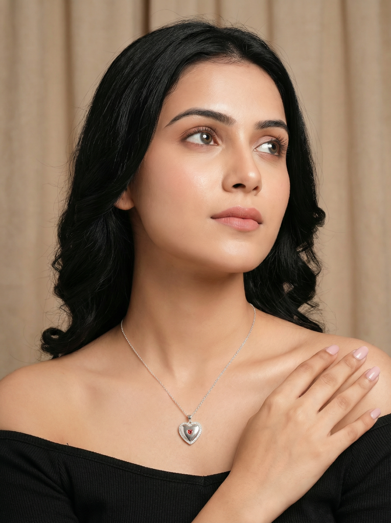 Ruby Kiss Heart Necklace : Z-NL-S-012
