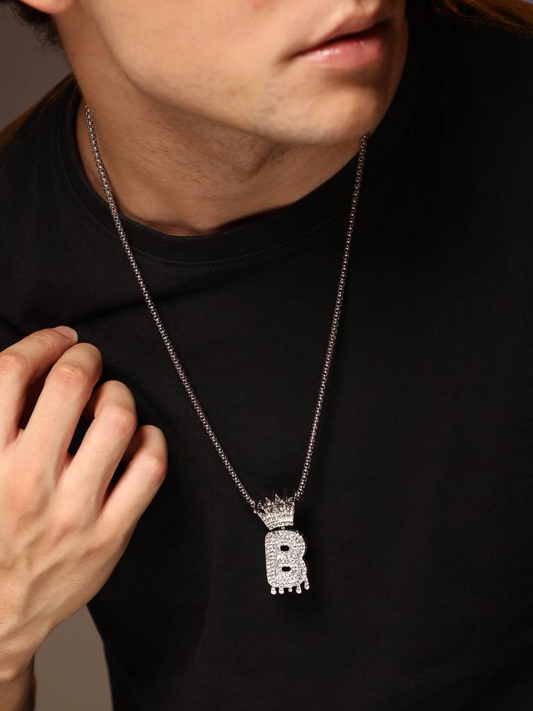 Men'S The Drip Alphabet Pendant Necklace - Metallic Silver : FANC1096-B