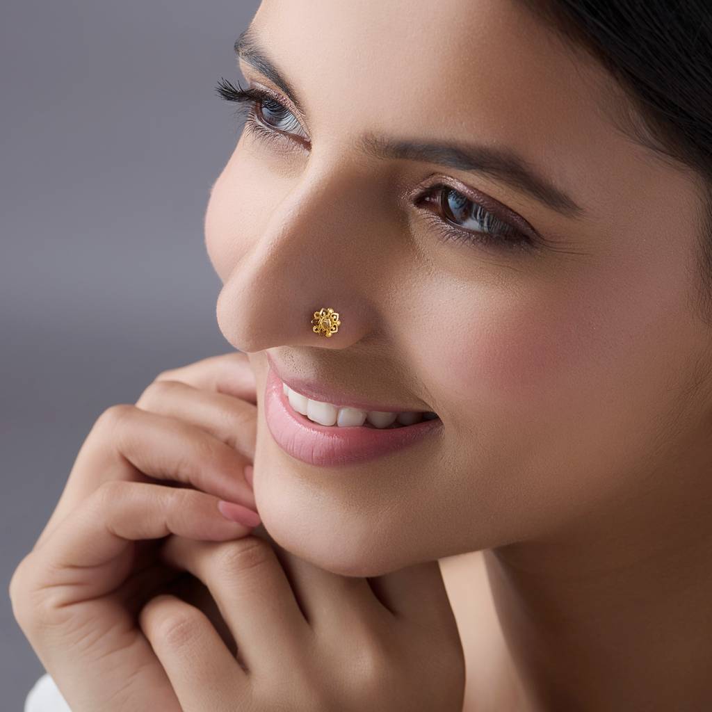 Yuvora 18K Yellow Gold Aurora Garland Nose Pin For Women | Screw Back Closure | Bis Hallmarked | Pure Go : PCNP1051-DC-18YG-IS