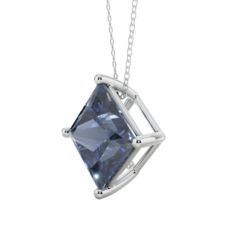 Blue Princess Solitaire Semi Silver Pendant Necklace : PRCS-BLU-10-SM-W