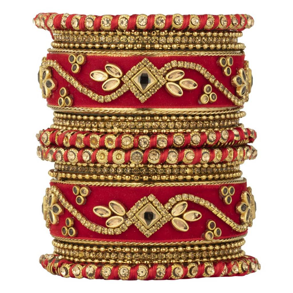 Peora Handmade Velvet Silk Thread Bangle Chuda Set Indian Fashion Jewellery For Women : PF51B13R-6