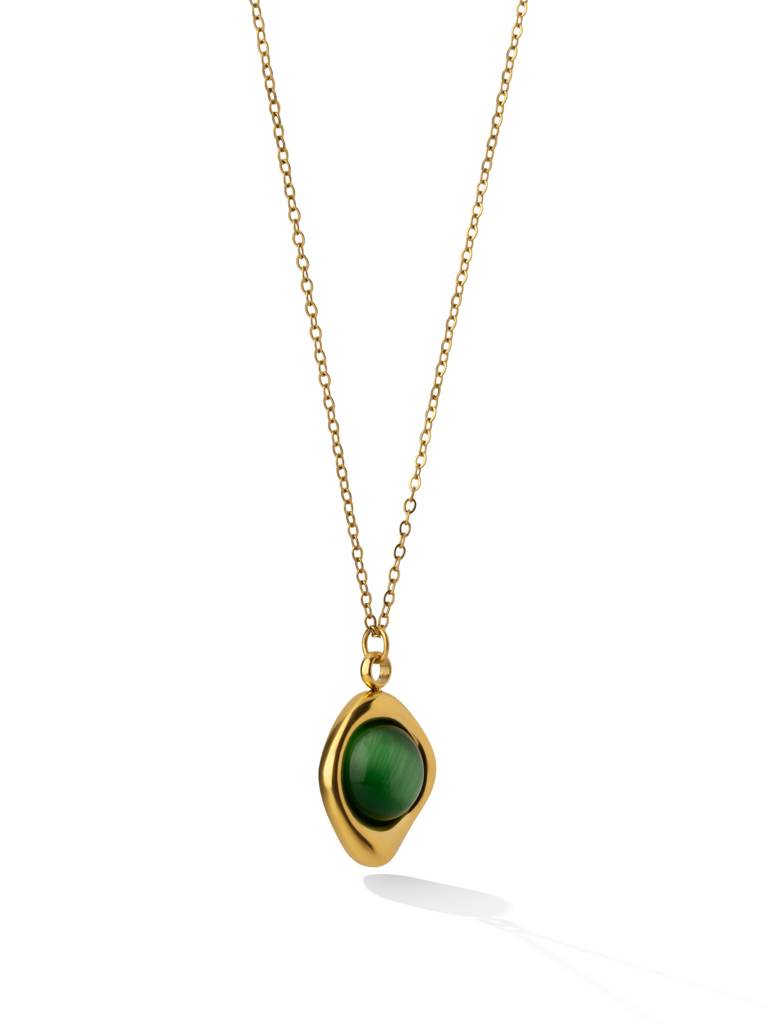 Bold Cat Eye Cabochon Necklace For Women - Waterproof & Anti-Tarnish : NK0996