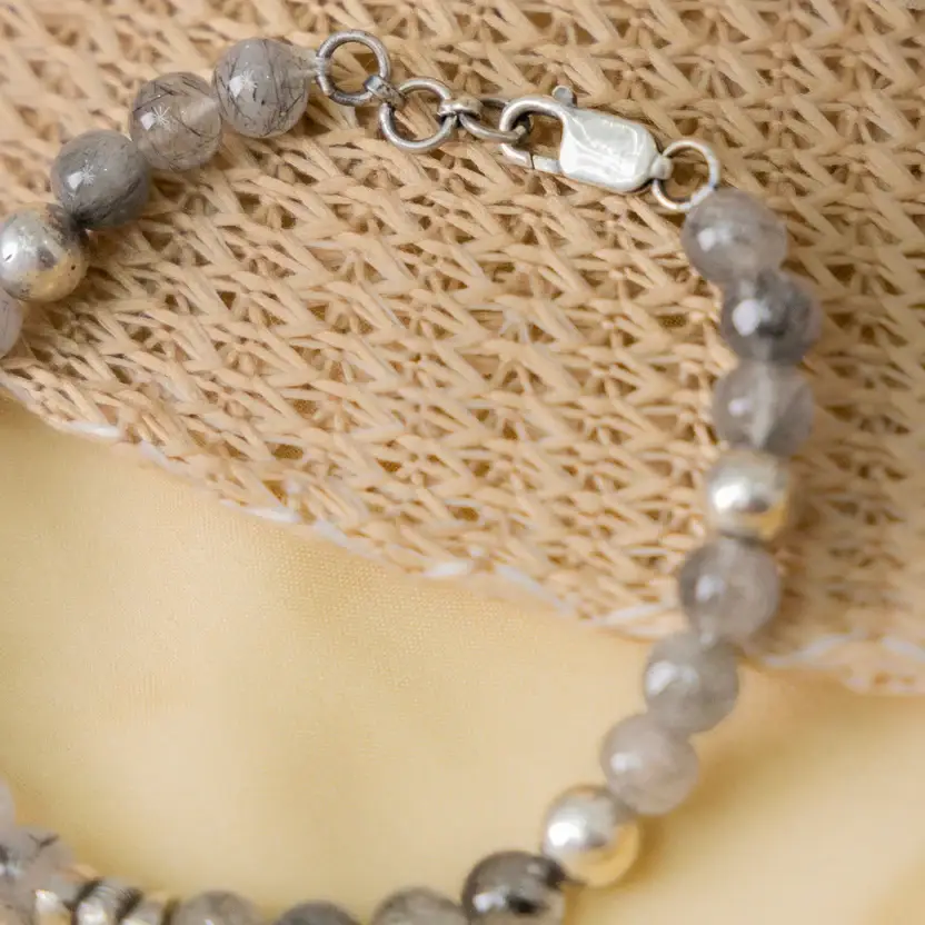Black Rutile Silver Bracelet : ZV-BRC-NAT-005