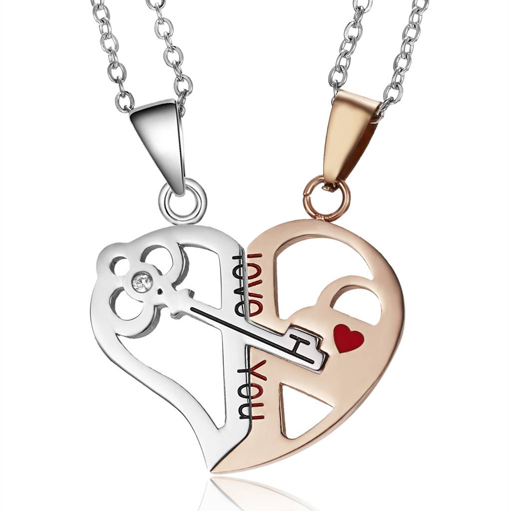 Silver & Rose Gold Plated I Love You Key Style Couple Pendant Chain Necklace For Men & Women : PFCCP18