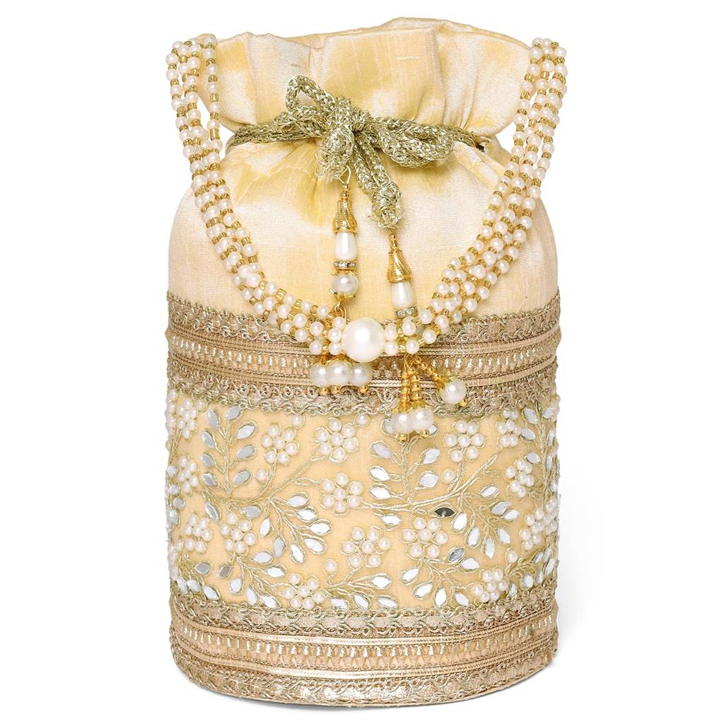 Potli Purse For Women Handmade Handbag Stylish Bridal Fashion Ethnic Wristlet Bag For Girls : P204CRM-F