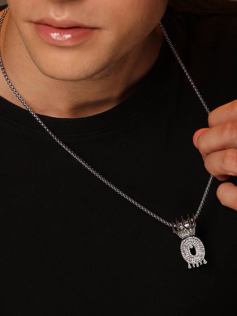 Men'S The Drip Alphabet Pendant Necklace - Metallic Silver : FANC1096-O