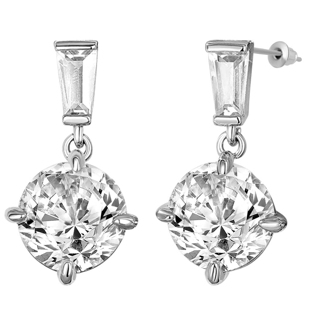 Silver Plated Baguette & Crystal Studded Drop Earring Stylish Fashion Jewellery Gift For Women & Girls : PX9E3031W