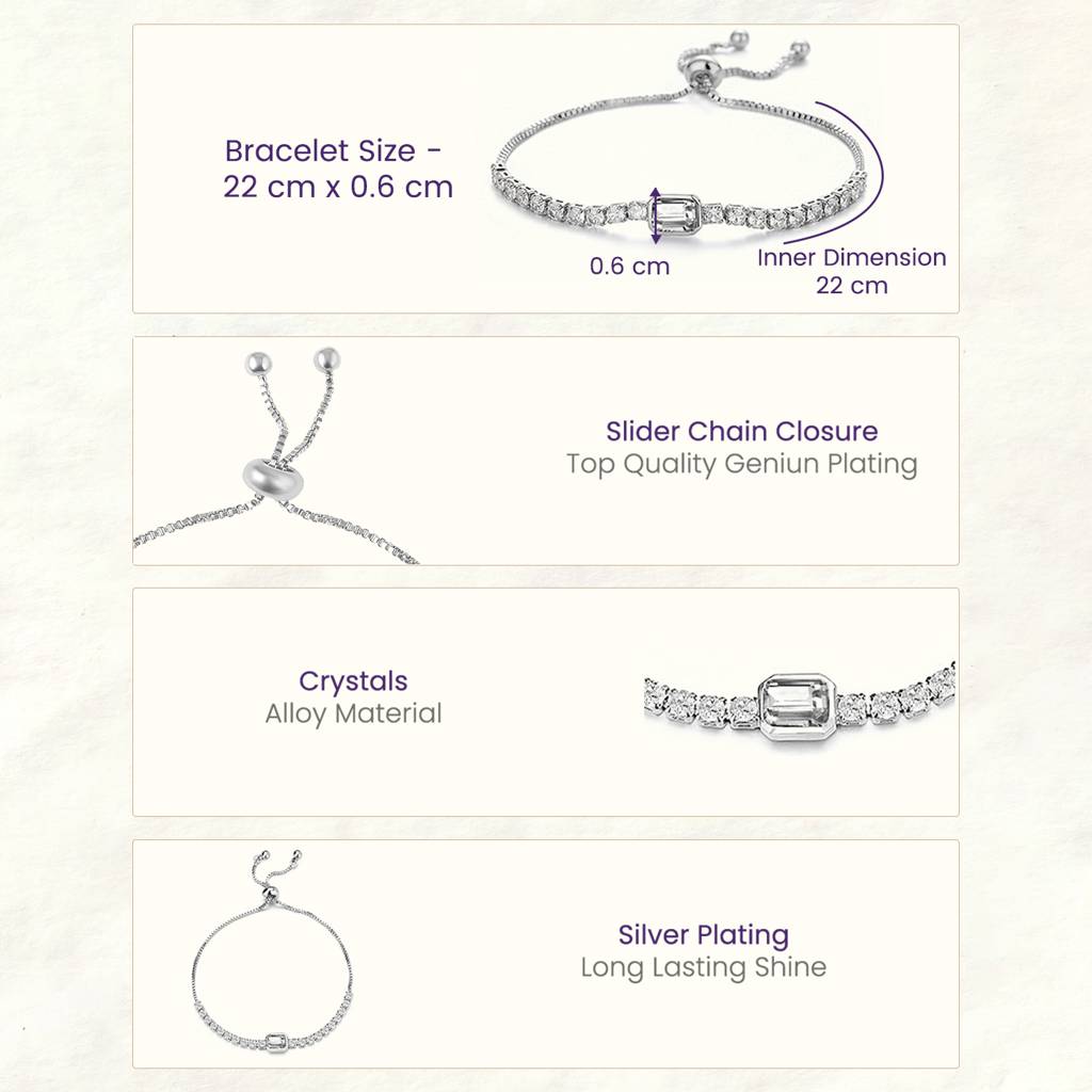 White Stylish Adjustable Bracelet For Women & Girls | Silver Plated | Crystals Studded | Festive Stylish Design Jewe : PX9B31W