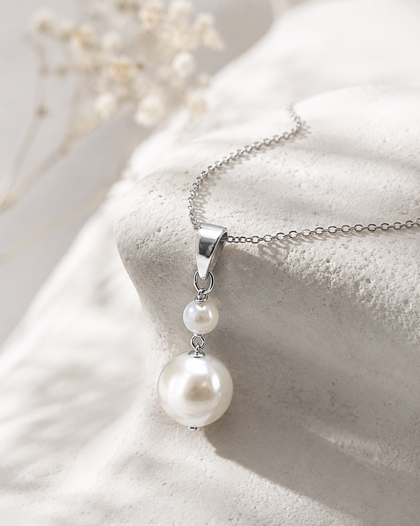 925 Sterling Silver Fresh Water Pearl Drop Jewellery Set With Chain : SMK-W-SET-020