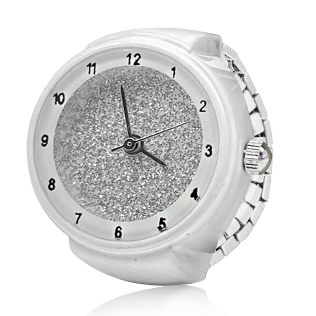 Stainless Steel White Analog Watch Style Strechable Finger Ring Fancy Jewellery Gift For Girls Women (Free Size) : PX9RW09W