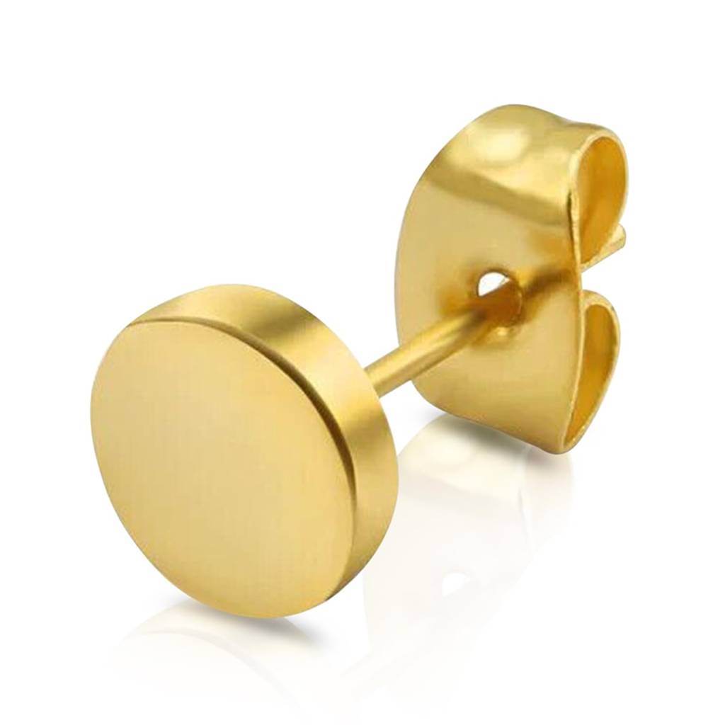 Gold Plated Stainless Steel Round Stud Earrings Fancy Jewellery For Men & Boys : PX9ME08G-S