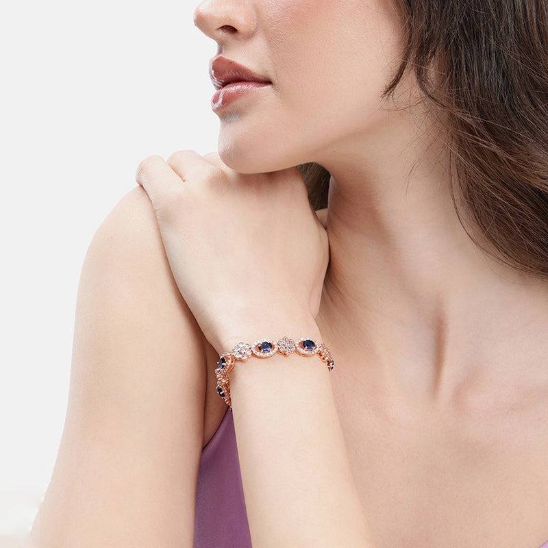 Rose Gold Plated Cz Tennis Bracelet For Women | Elegant Wear : AD-142-RGBLBR