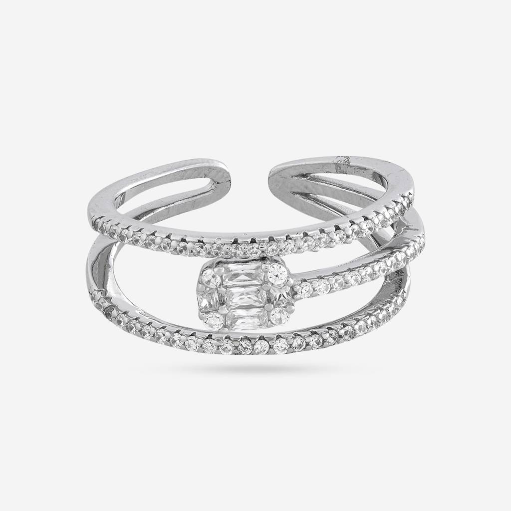 White Rodium Plated - Office Wear Silver Finger Ring - 465867 : 465867