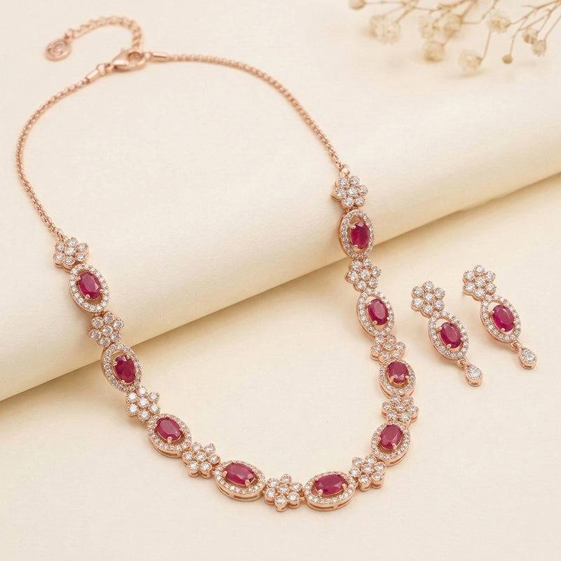Dazzling Cz Leaf Motif Necklace Set | Festive Ready : AD-884-RGRBNKER