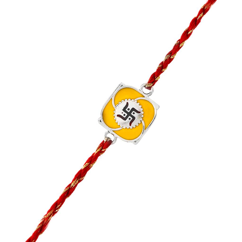 Sterling Silver Square Swastik Thread Rakhi For Brother'S Wrist : 8905124531398