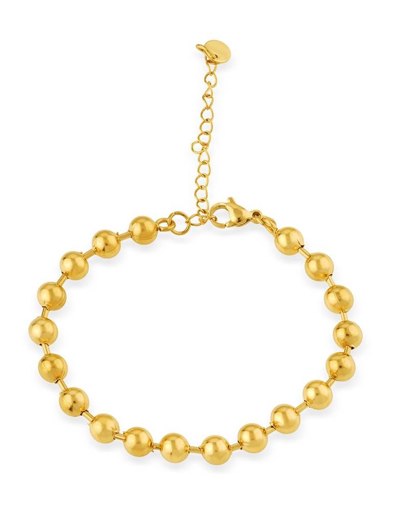 18K Gold Plated Golden Bead Bracelet Stainless Steel Waterproof & Anti-Tarnish : B7ASSS0G