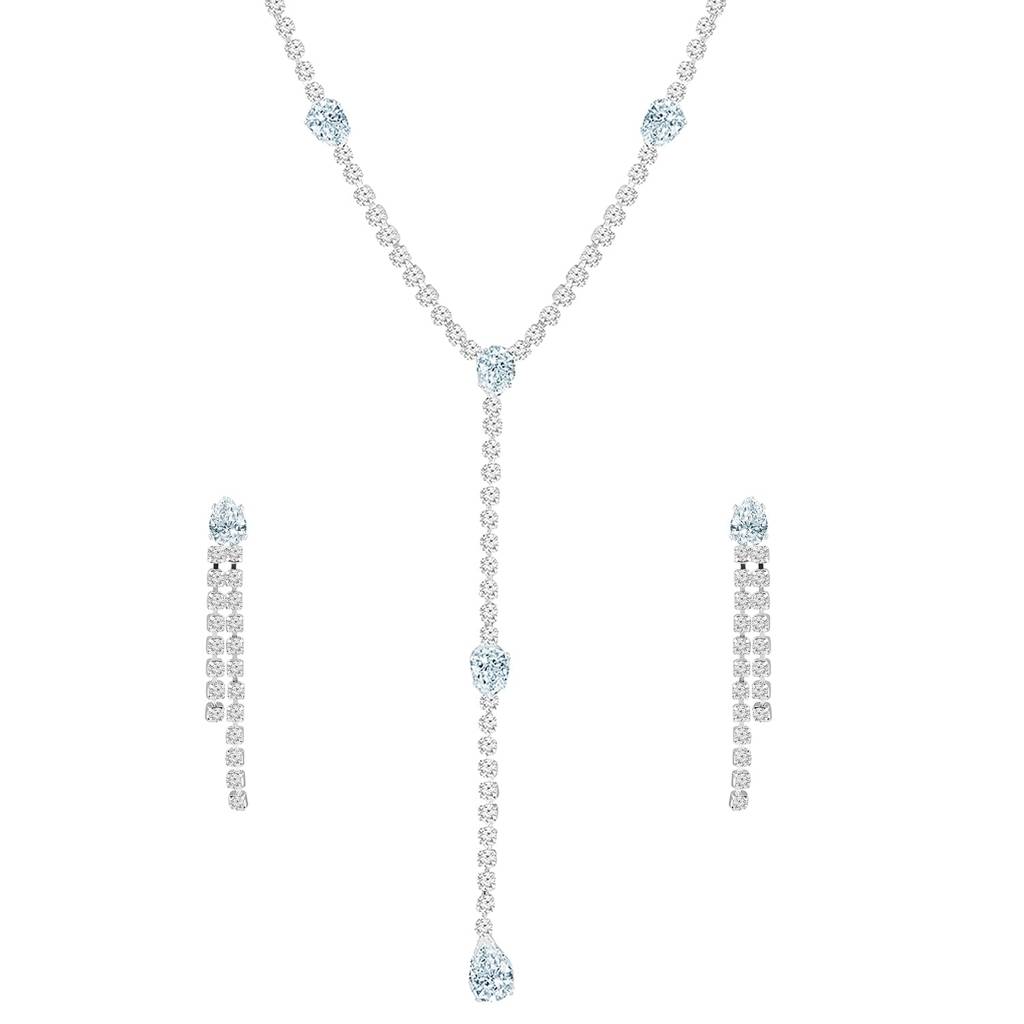 White Western Pendant Style Necklace Earrings Set For Women & Girls Cubic Zirconia Studded Fancy Design Festive Jew : PX9N190W