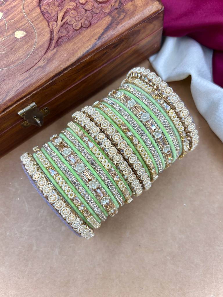 Velvet Bridal Bangles Set : HB-53-24-PISTA