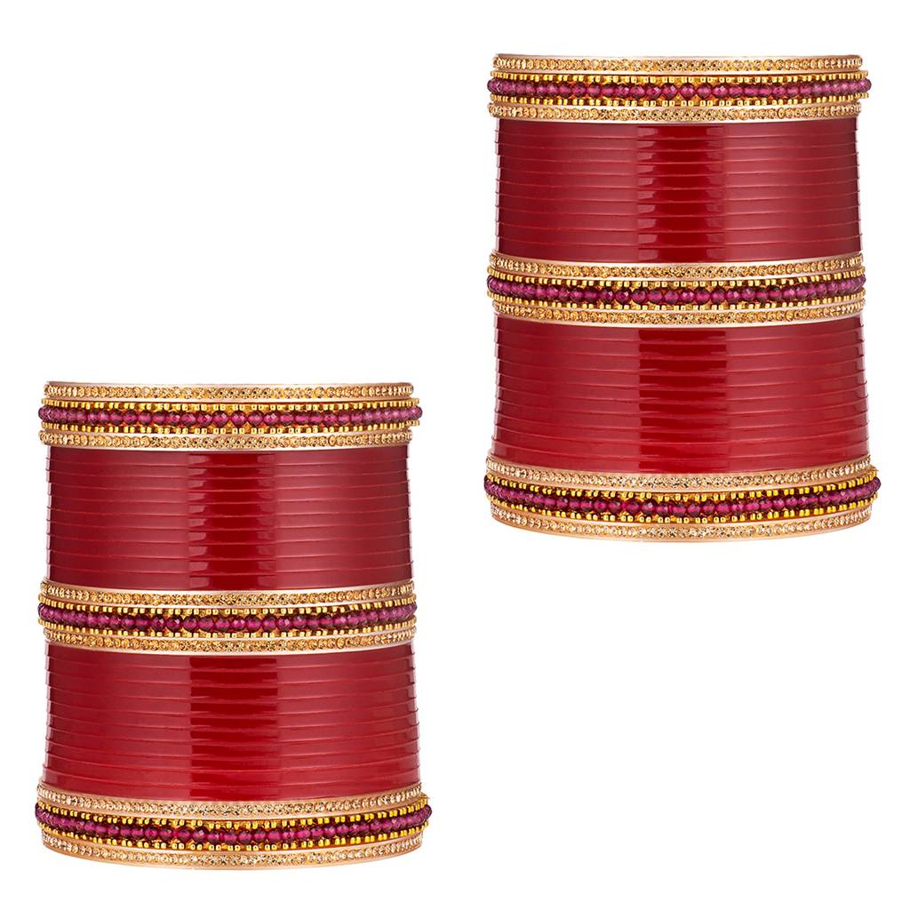 Peora Red Chuda Chura Bangle Set Indian Traditional Ethnic Wedding Bridal Dulhan Fashion Jewellery For Women : PF51B26R