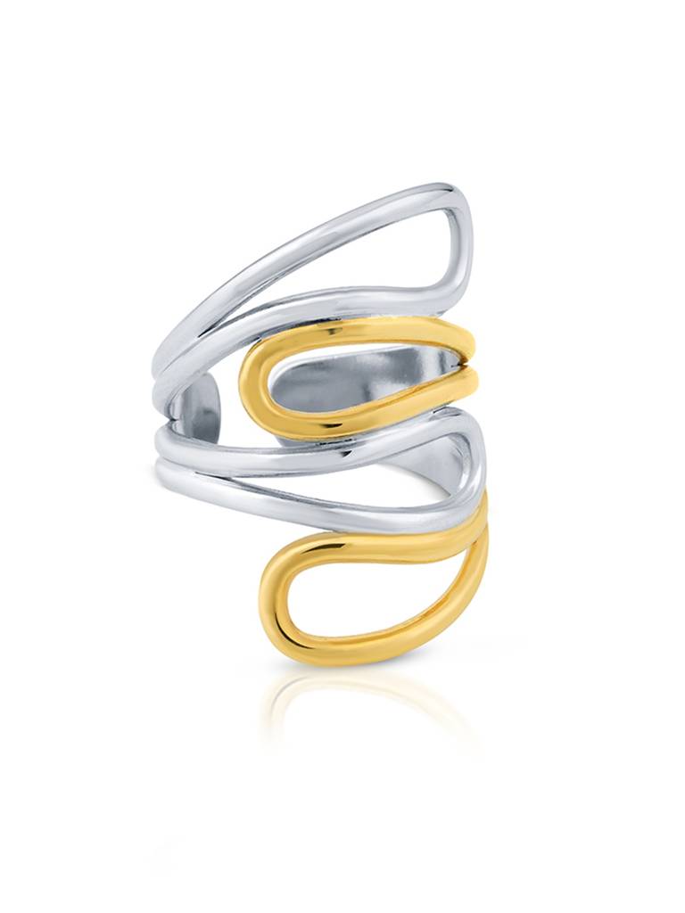 Two Tone Curve Ring Stainless Steel Waterproof & Anti-Tarnish(Free Size) : R81SJSS0T