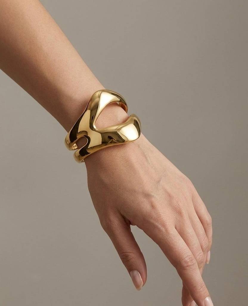 18K Gold Coated Modern Wave Cuff : BCG012