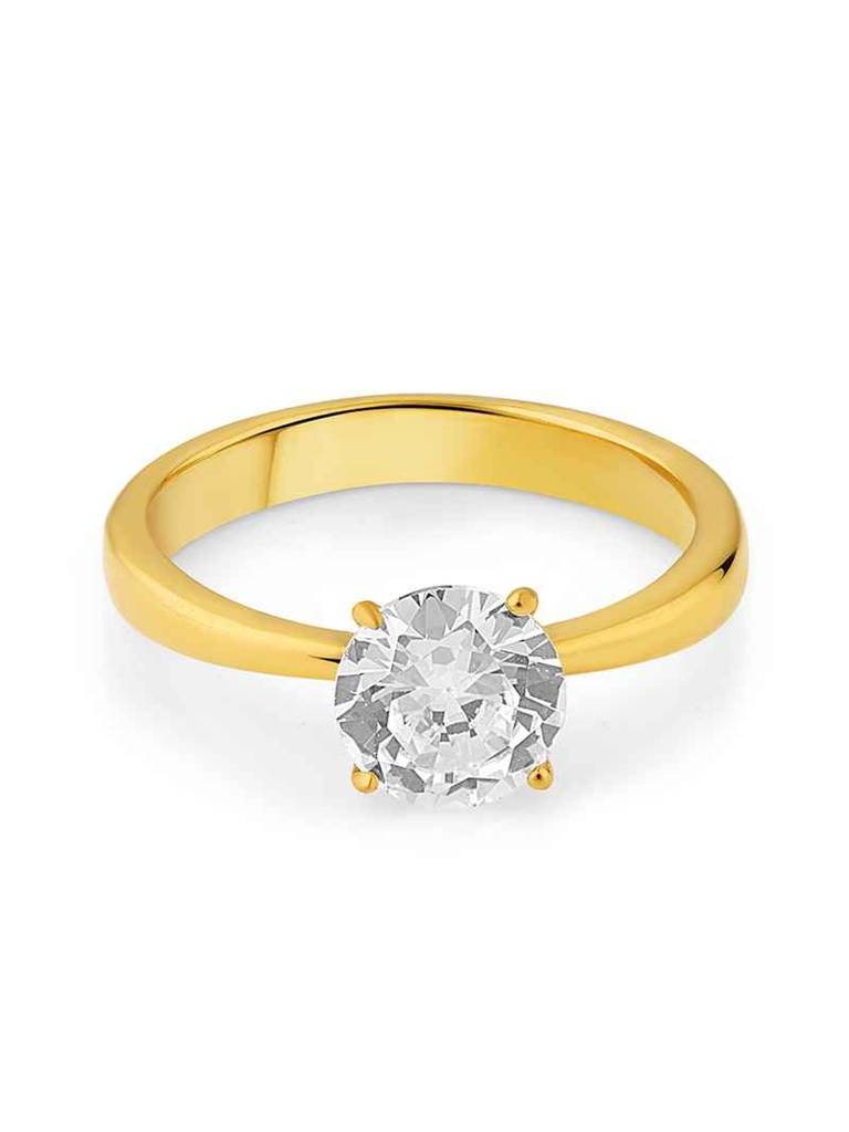 18K Gold Plated Solitaire Ring Stainless Steel Waterproof & Anti-Tarnish : R27ASSS6G