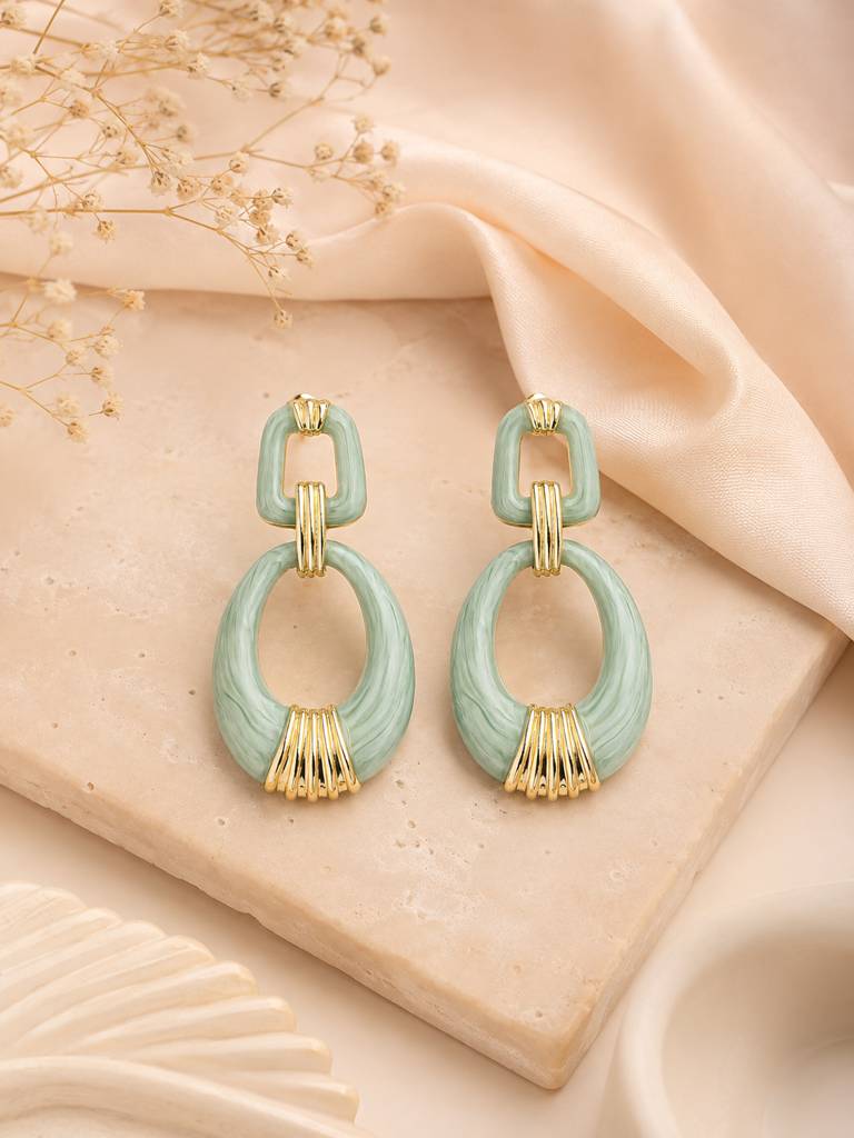 Jade Oval Abstract Earrings : AN-LJ-GR-0064-DE