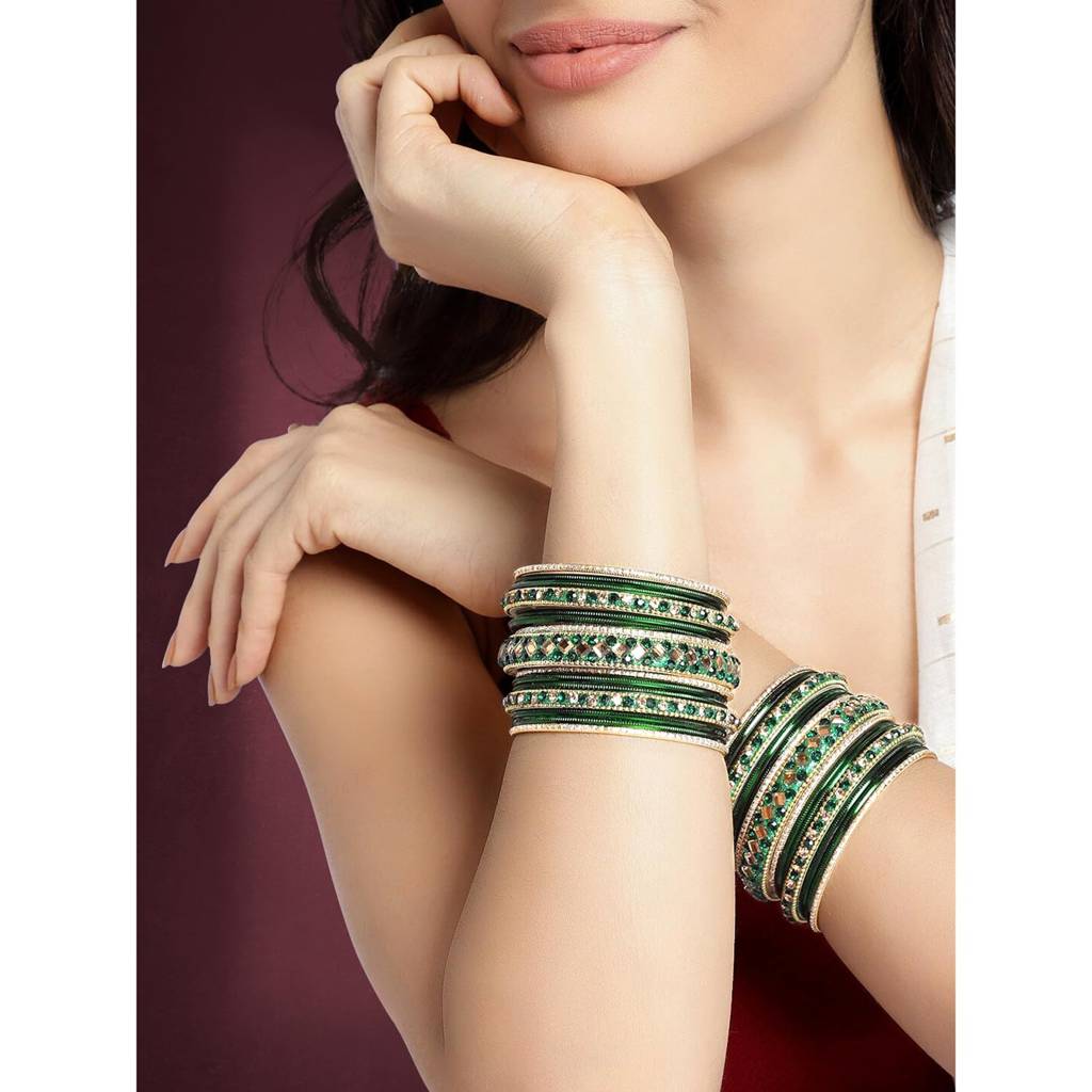 Diamond Metal Chuda Bangle Set Indian Traditional Bridal Wedding Fashion Jewellery For Women : PF51B36G