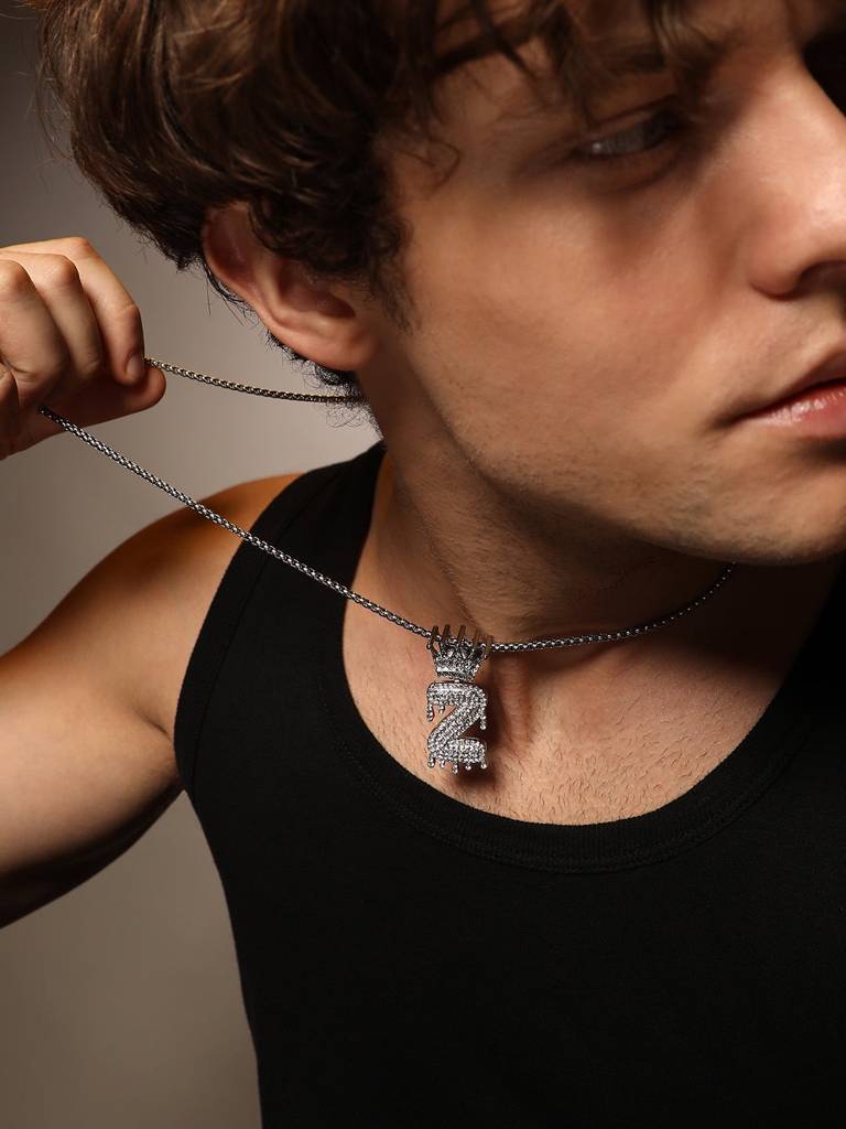 Men'S The Drip Alphabet Pendant Necklace - Metallic Silver : FANC1096-Z